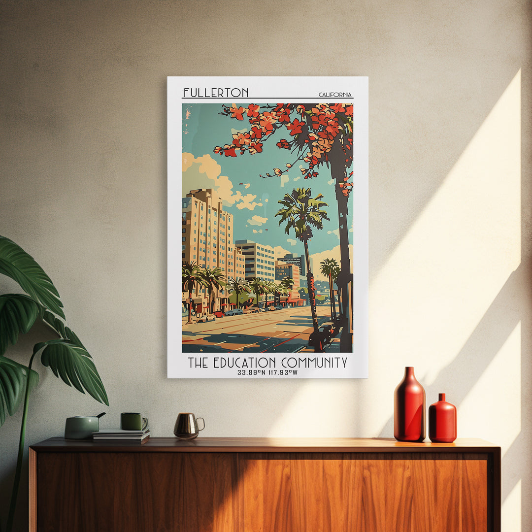 Fullerton California Travel Poster, Framed Canvas Print, City Travel Poster, Vintage City Poster, Fine Art Print, Retro Travel Print