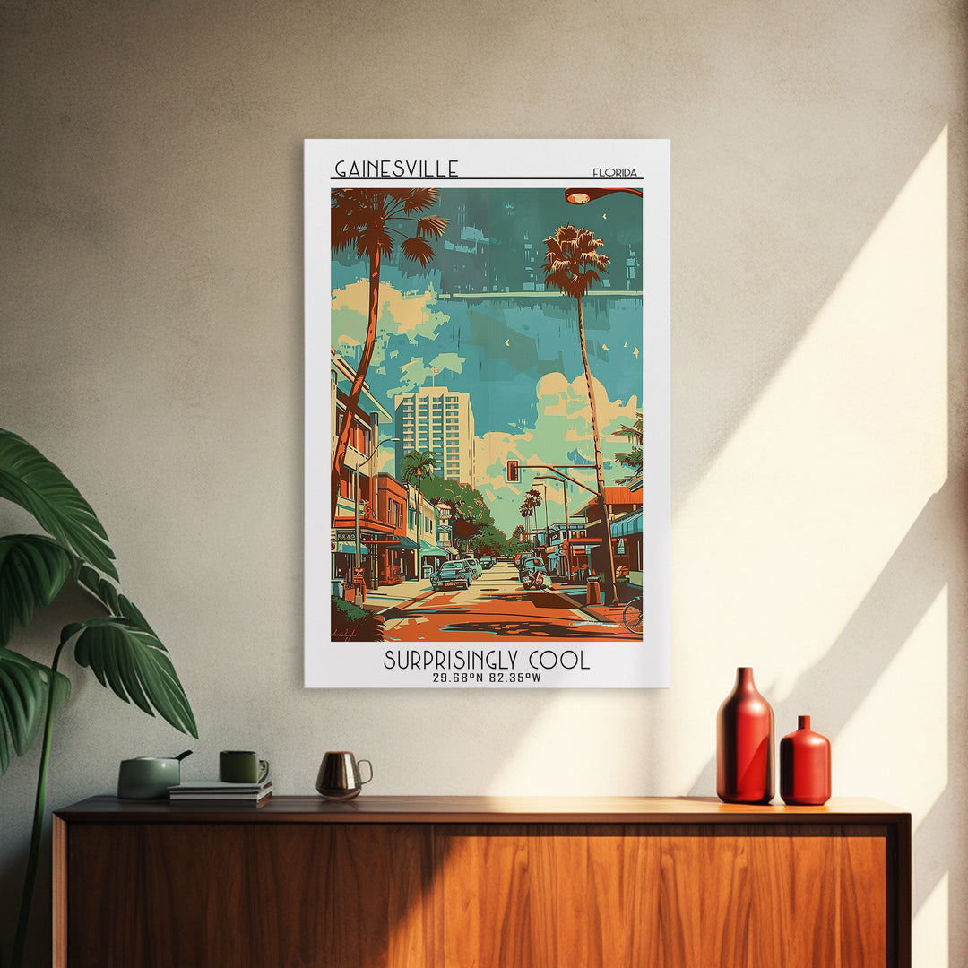 Gainesville Travel Poster, Framed Canvas Print, Retro Travel Poster, City Wall Art, Retro Travel Print, Travel Posters, Travel Decor