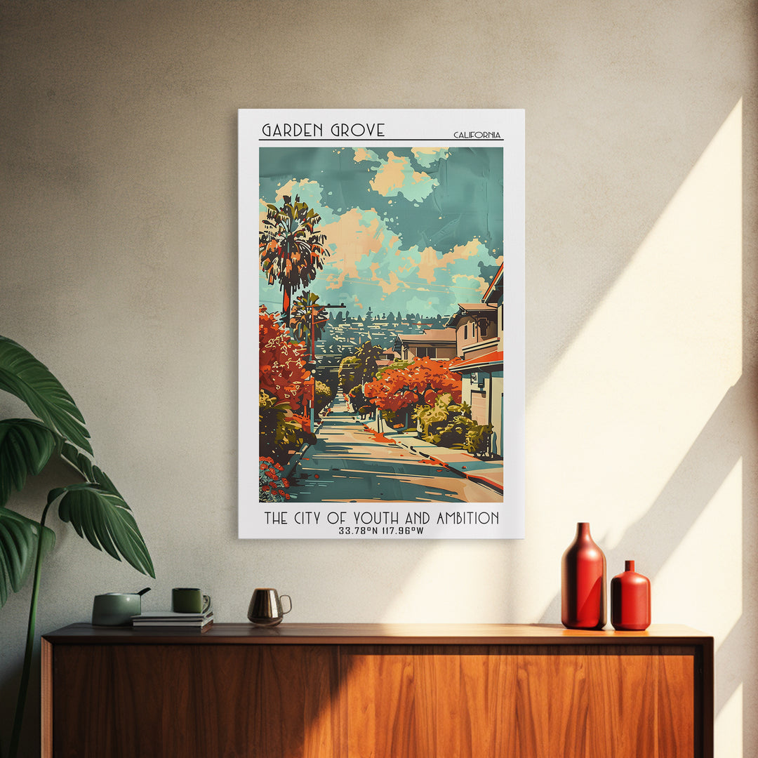 Garden Grove California Travel Poster, Framed Canvas Print, City Travel Poster, Travel Wall Art, Landscape Art, Living Room Wall Art