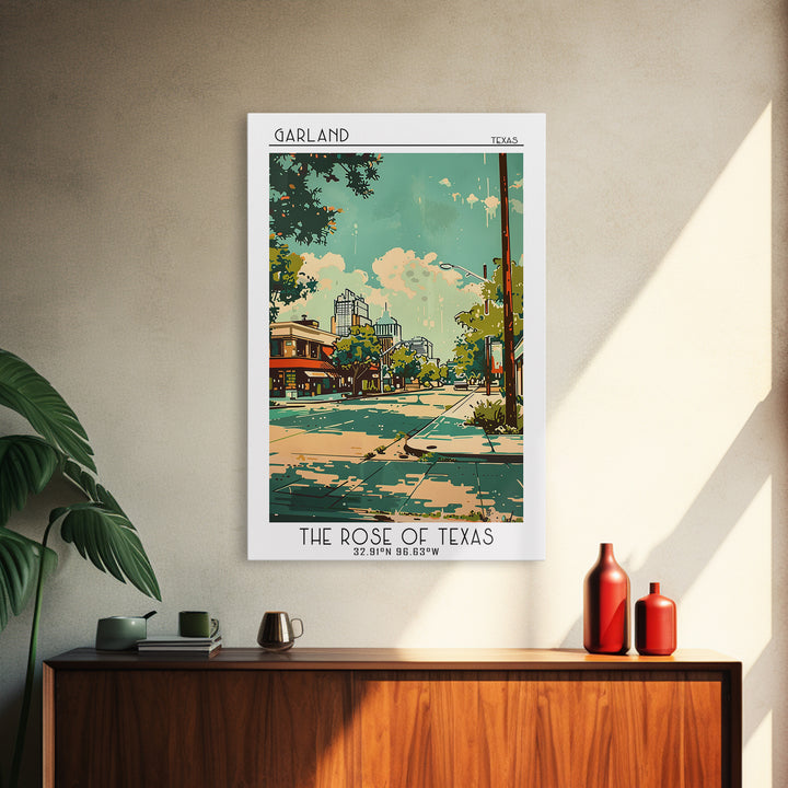 Garland Texas Travel Poster, Framed Canvas Print, Retro Travel Poster, City Wall Art, Wanderlust Gift, Vintage Travel, Landscape Art