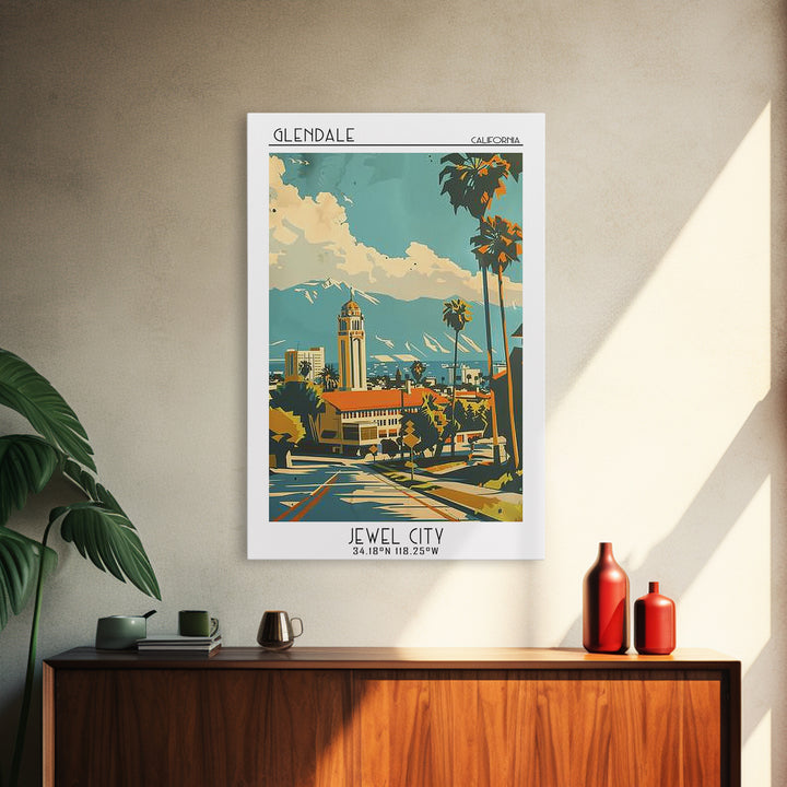 Glendale California Travel Poster, Framed Canvas Print, City Travel Poster, Vintage City Poster, Vintage Travel Art, Vintage Posters