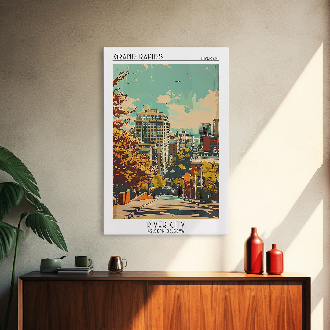 Grand Rapids Travel Poster, Canvas Print, City Art Print, Travel Wall Art, Vintage Travel, Art Print, Retro Wall Art, Fine Art Print