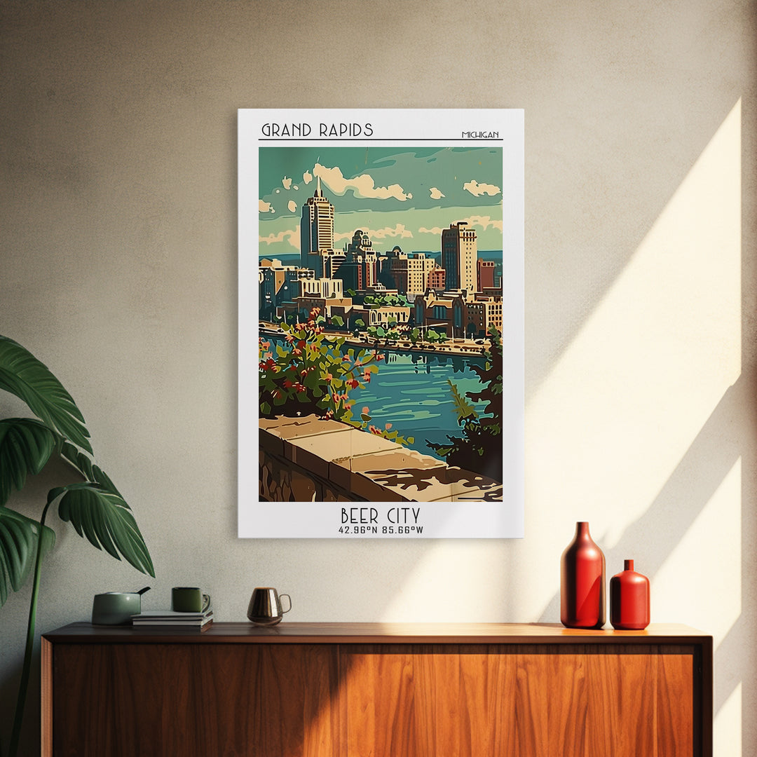 Grand Rapids Michigan Travel Poster, Canvas Print, City Travel Poster, Travel Wall Decor, Retro Travel Print, Travel Decor, Wall Art