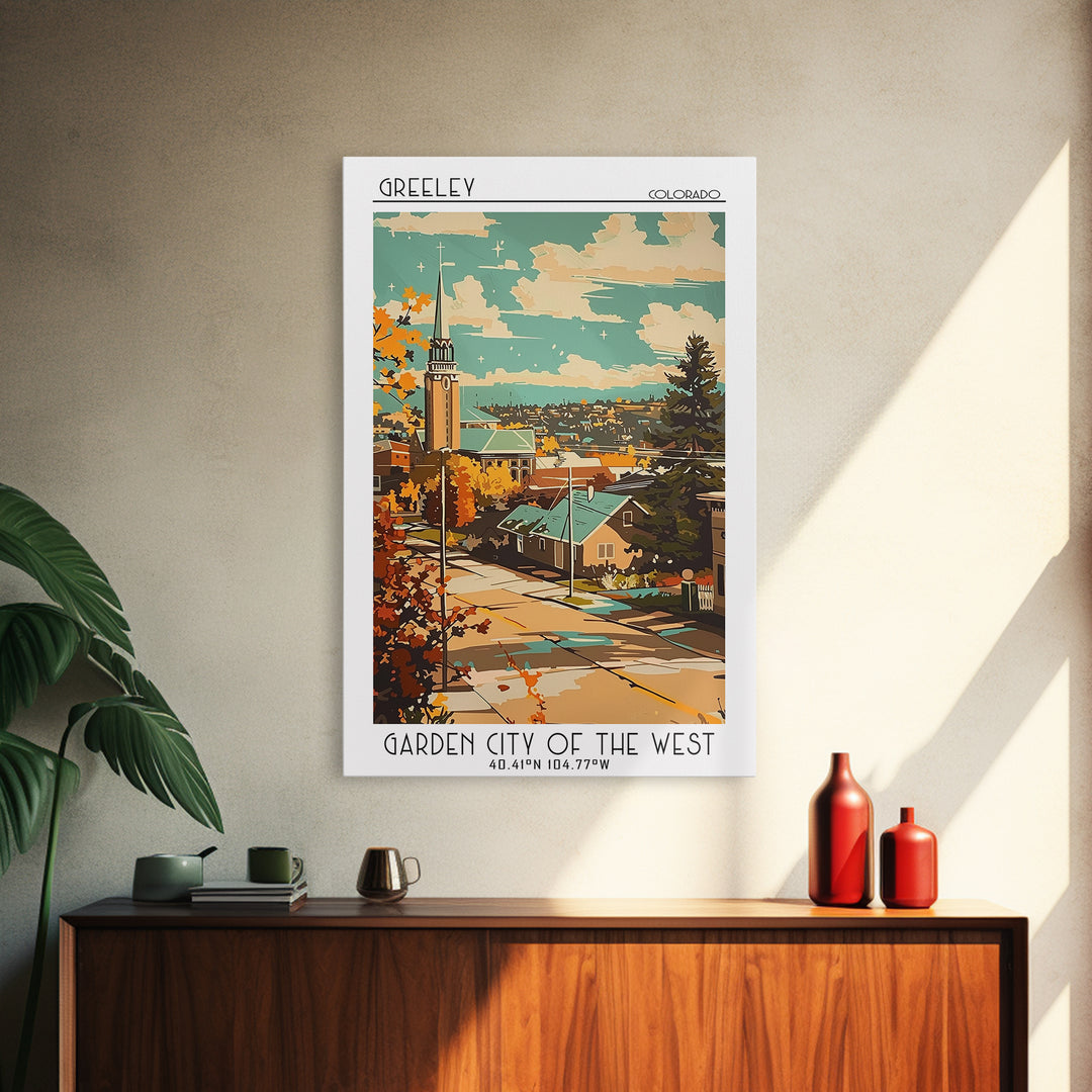 Greeley Travel Poster, Framed Canvas Print, Retro Wall Art, Travel Print, Fine Art Print, City Art Print, Poster Art, Travel Posters