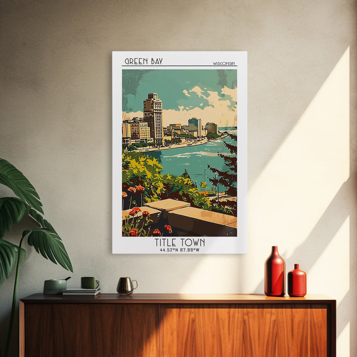 Green Bay Travel Poster, Framed Canvas Print, Retro Travel Poster, City Wall Art, Art Print, Minimalist Poster, Mid Century Wall Art