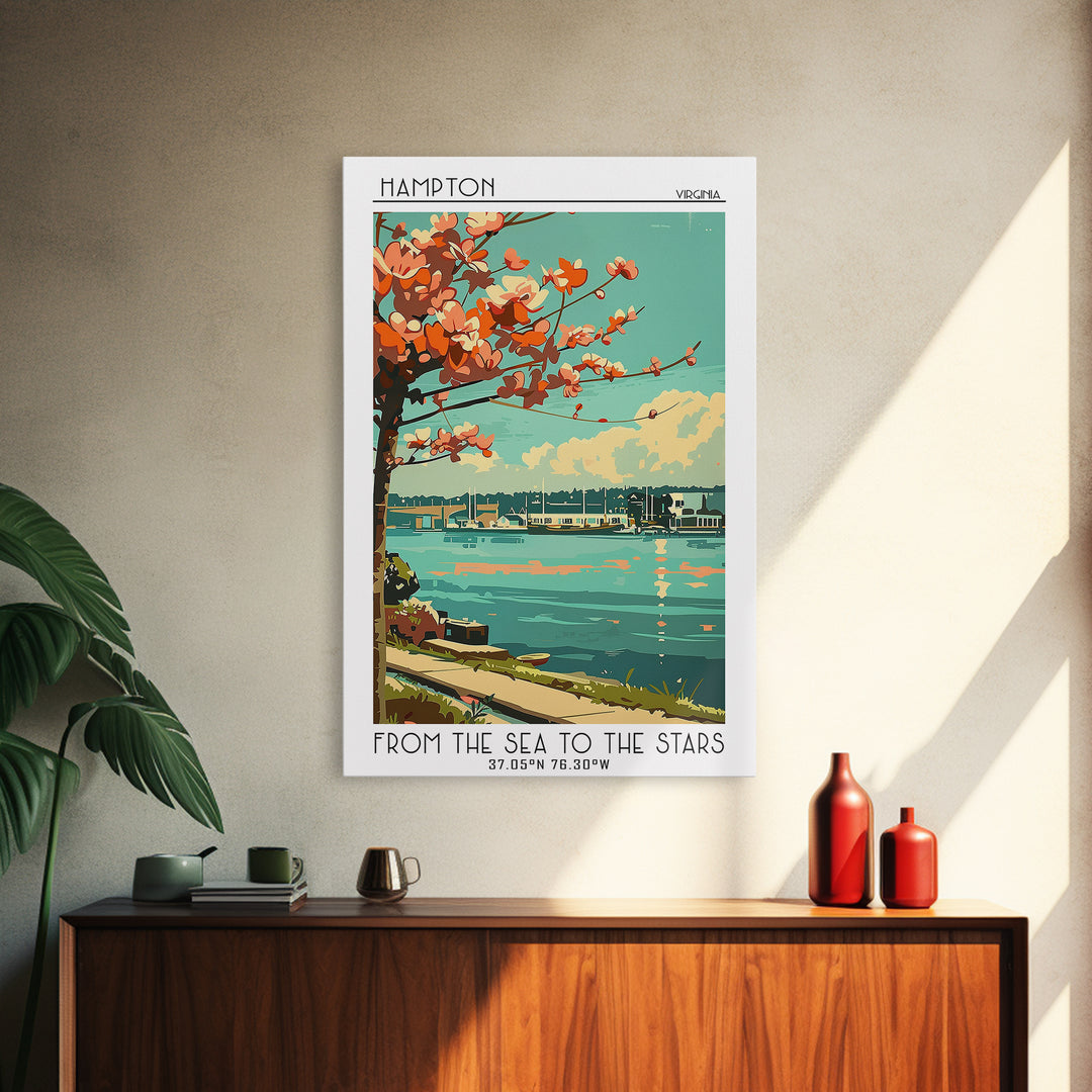 Hampton Travel Poster, Framed Canvas Print, Vintage Travel Print, City Wall Art, Travel Wall Art, Retro Travel Poster, Landscape Art