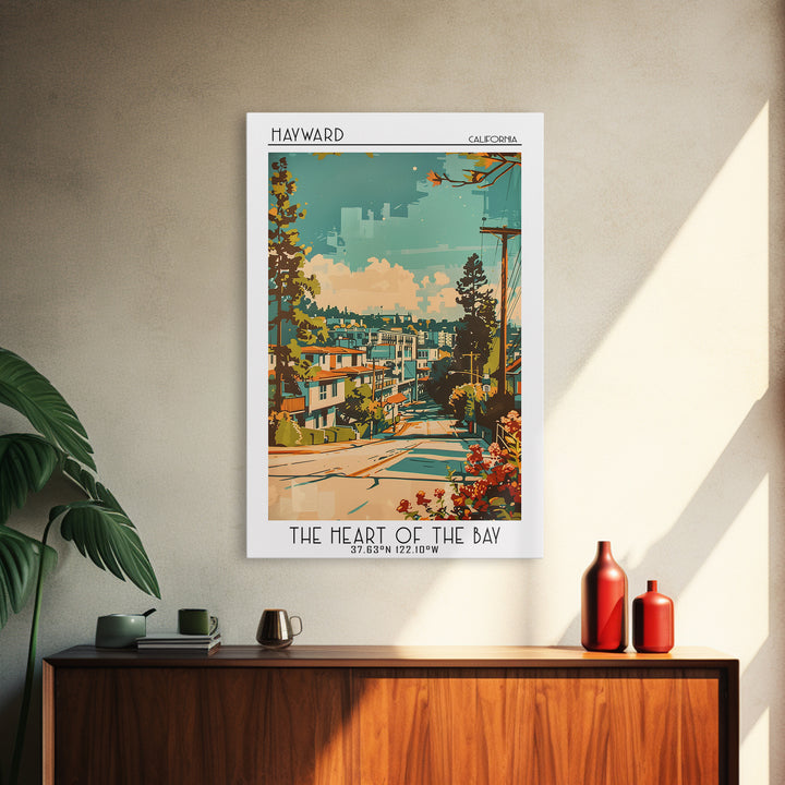 Hayward Travel Poster, Framed Canvas Print, Retro Travel Poster, City Wall Art, Landscape Art, Vintage Travel Art, City Illustration