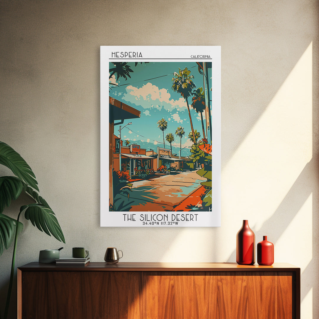 Hesperia Travel Poster, Framed Canvas Print, Travel Art Print, Modern Wall Decor, Travel Print, City Illustration, Minimalist Poster