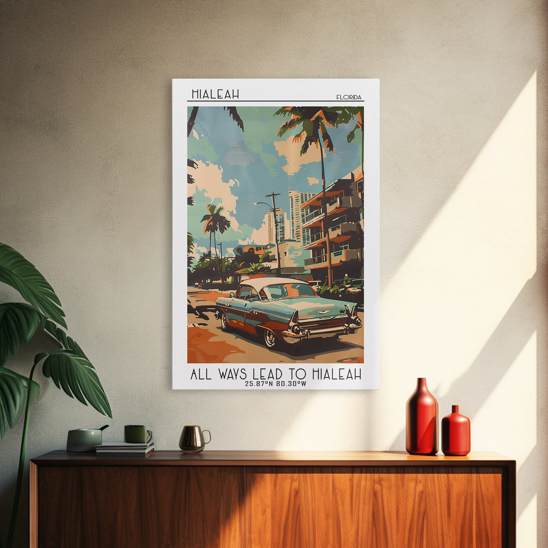 Hialeah Florida Travel Poster, Canvas Print, Travel Wall Decor, Minimalist Poster, Poster Art, Retro Travel Print, City Illustration