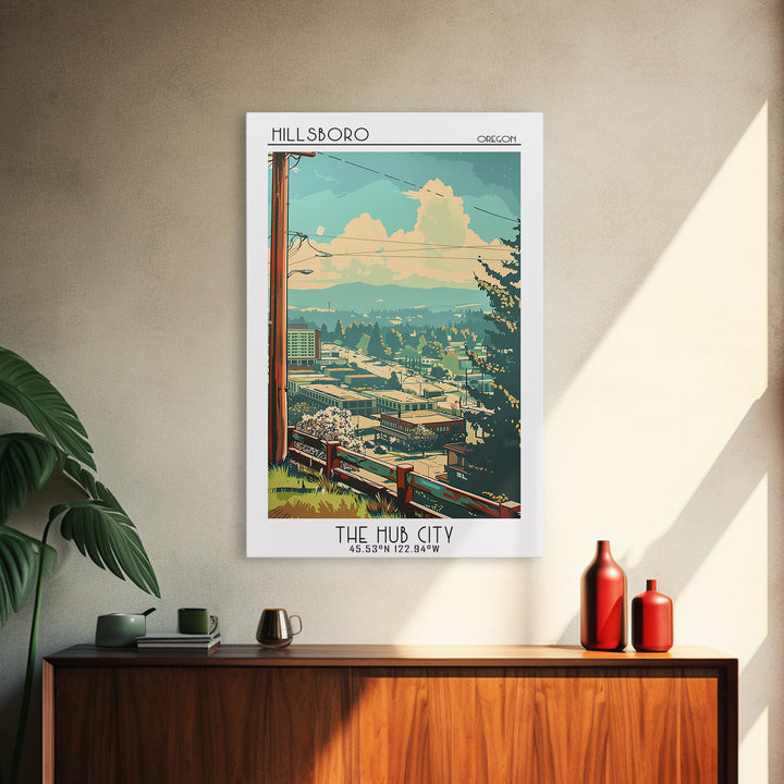 Hillsboro Oregon Travel Poster, Canvas Print, Retro Wall Art, Travel Print, Retro Travel Print, Travel Wall Decor, Modern Wall Decor