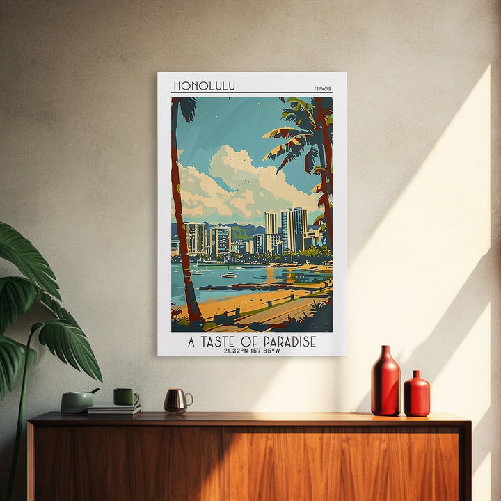 Honolulu Travel Poster, Framed Canvas Print, Poster Print, Travel Wall Art, Fine Art Print, Travel Decor, Art Print, Wanderlust Gift