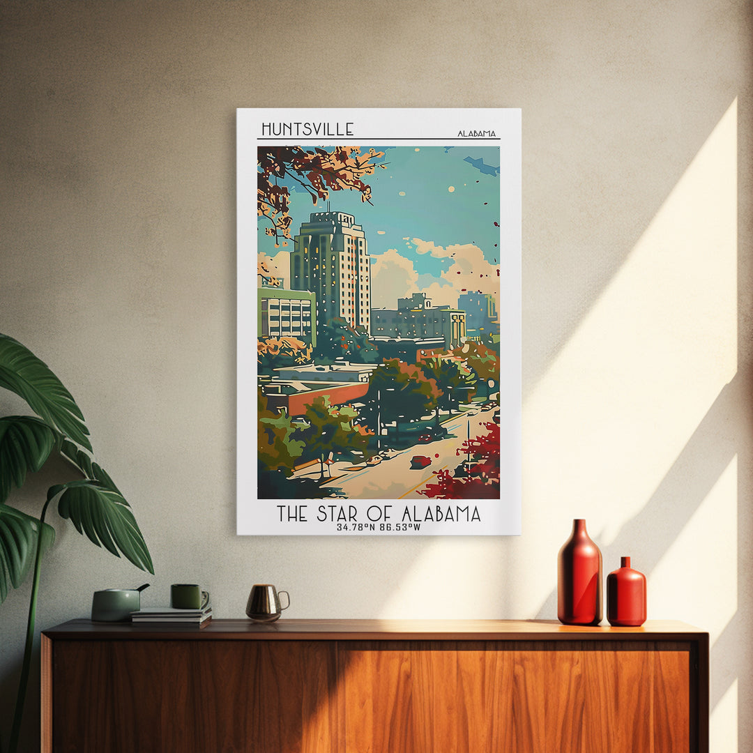 Huntsville Travel Poster, Framed Canvas Print, City Art Print, Travel Wall Art, Vintage City Poster, Vintage Poster, Vintage Posters