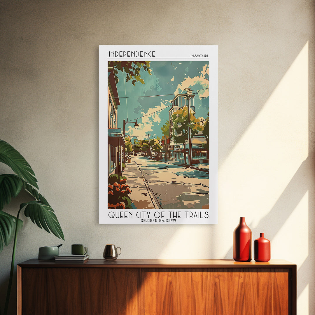 Independence Missouri Travel Poster, Framed Canvas Print, Retro Wall Art, Travel Print, City Wall Art, Wanderlust Gift, Poster Print