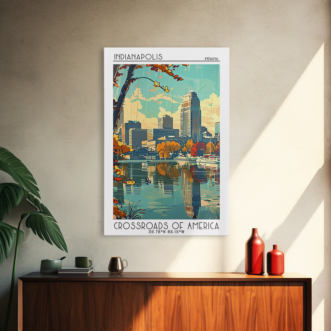 Indianapolis Travel Poster, Framed Canvas Print, Retro Wall Art, Travel Print, Travel Wall Art, Minimalist Poster, Modern Wall Decor