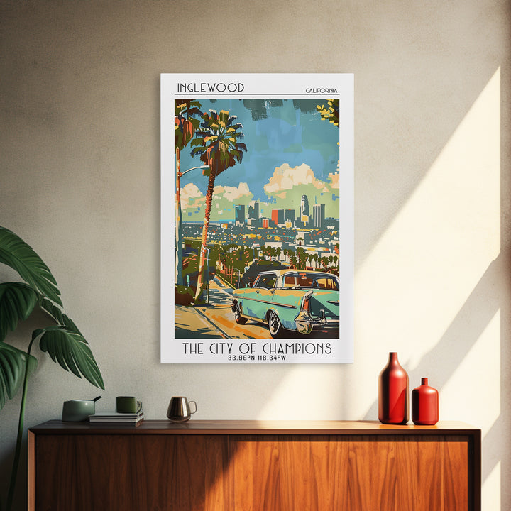 Inglewood California Travel Poster, Canvas Print, Travel Wall Decor, Minimalist Poster, City Travel Poster, Art Print, Landscape Art