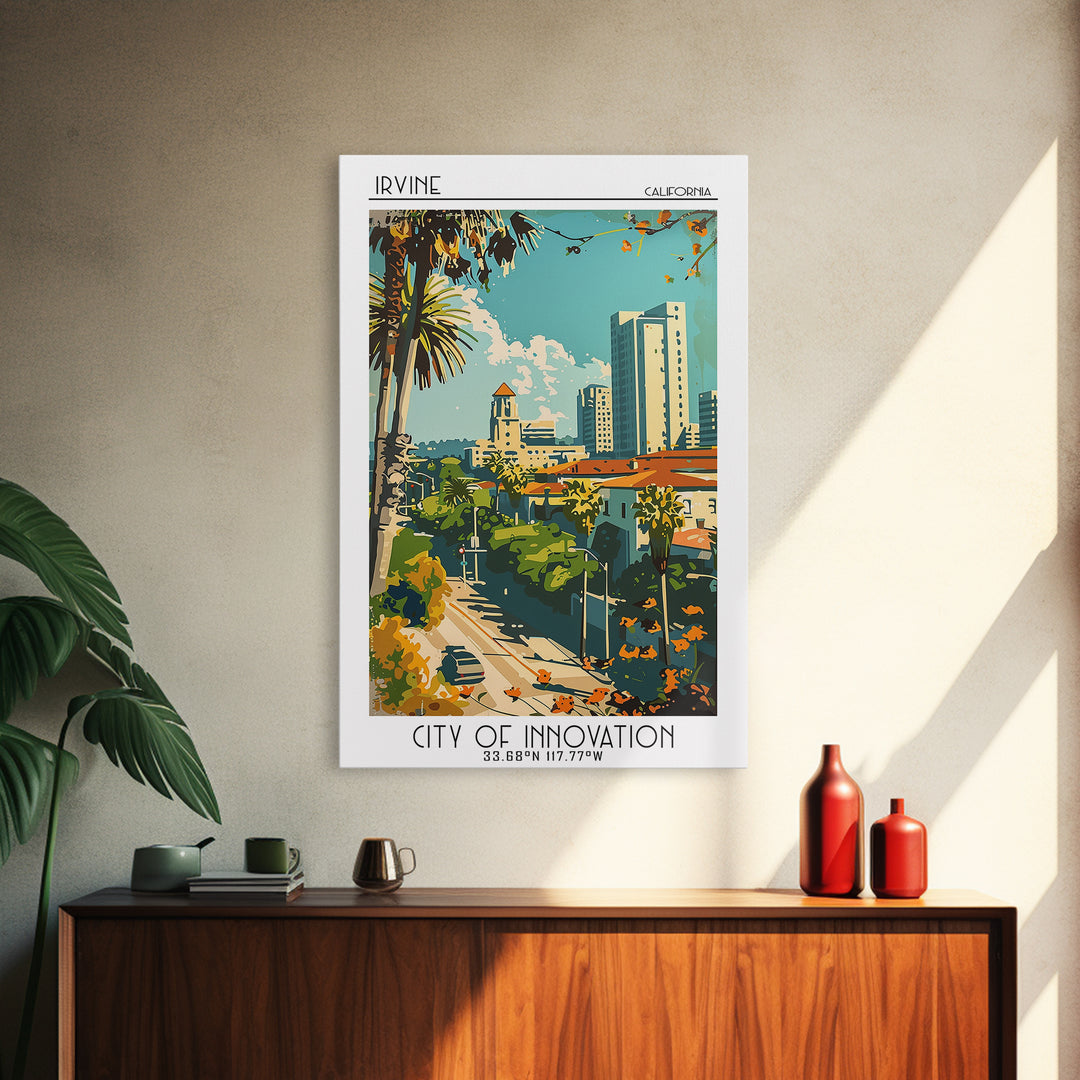 Irvine Travel Poster, Framed Canvas Print, City Travel Poster, Travel Wall Art, Poster Art, Mid Century Wall Art, Retro Travel Print