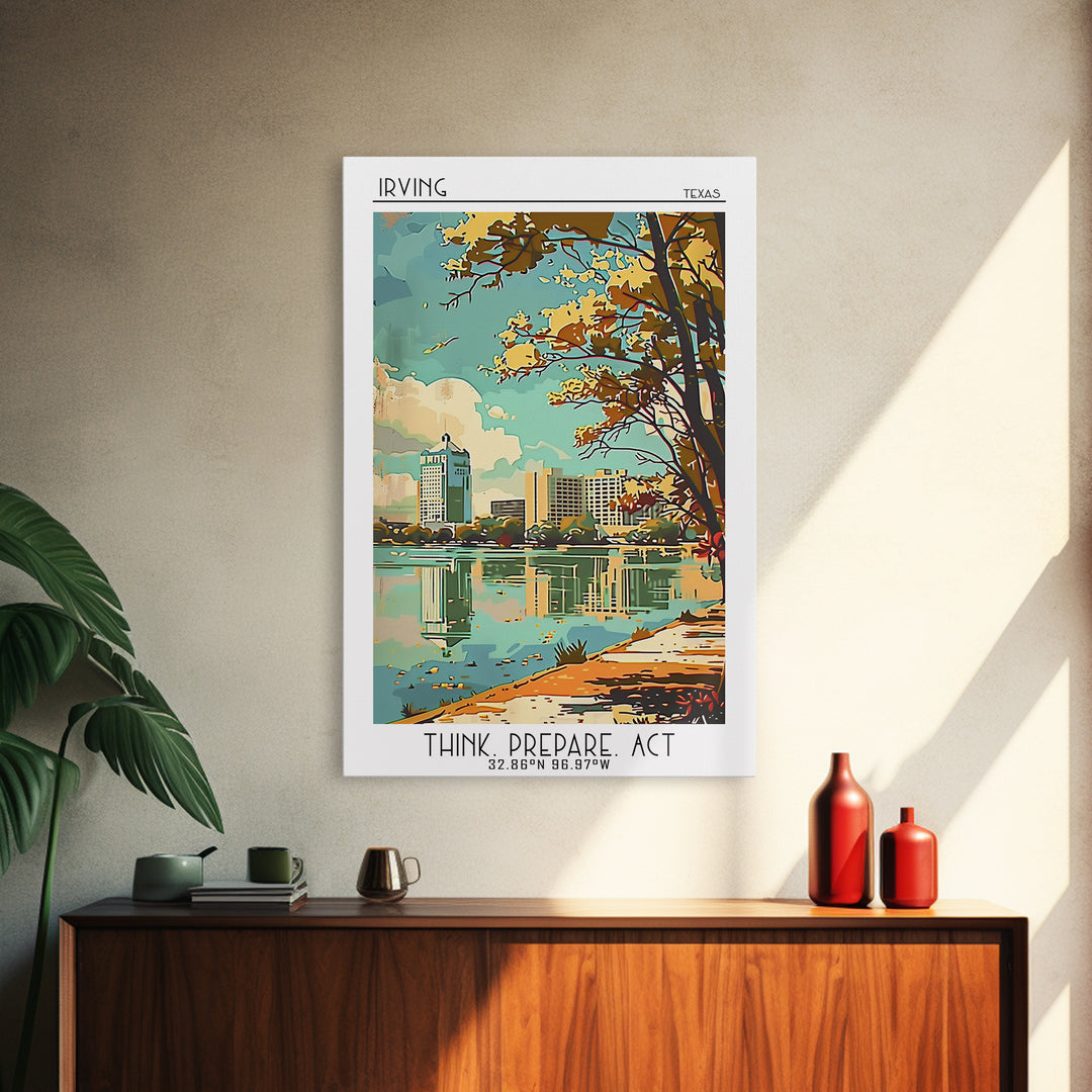 Irving Texas Travel Poster, Framed Canvas Print, City Art Print, Travel Wall Art, Gallery Wall Set, City Travel Poster, Travel Decor
