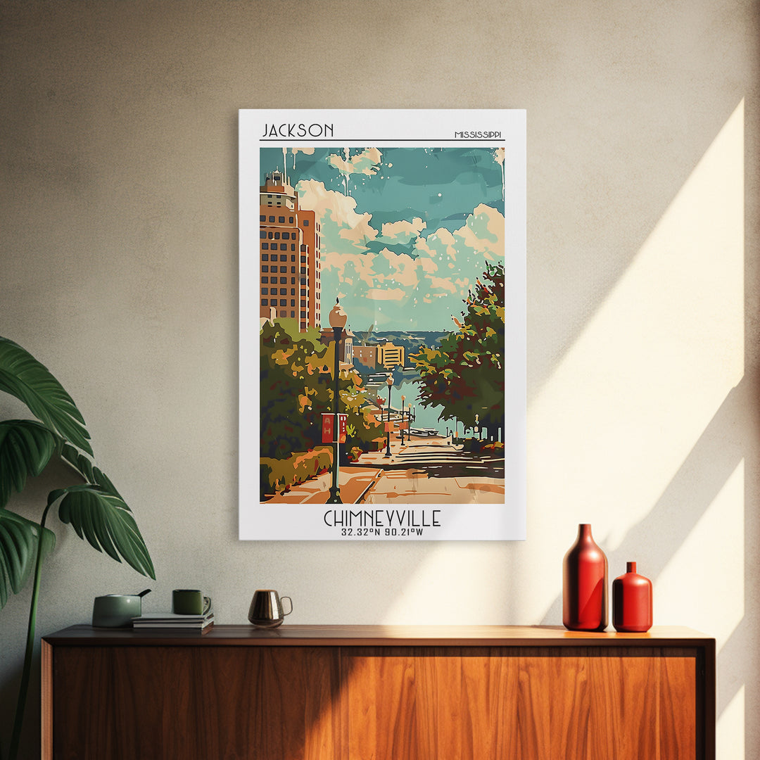 Jackson Mississippi Travel Poster, Framed Canvas Print, Travel Wall Decor, Minimalist Poster, City Travel Poster, Retro Travel Print