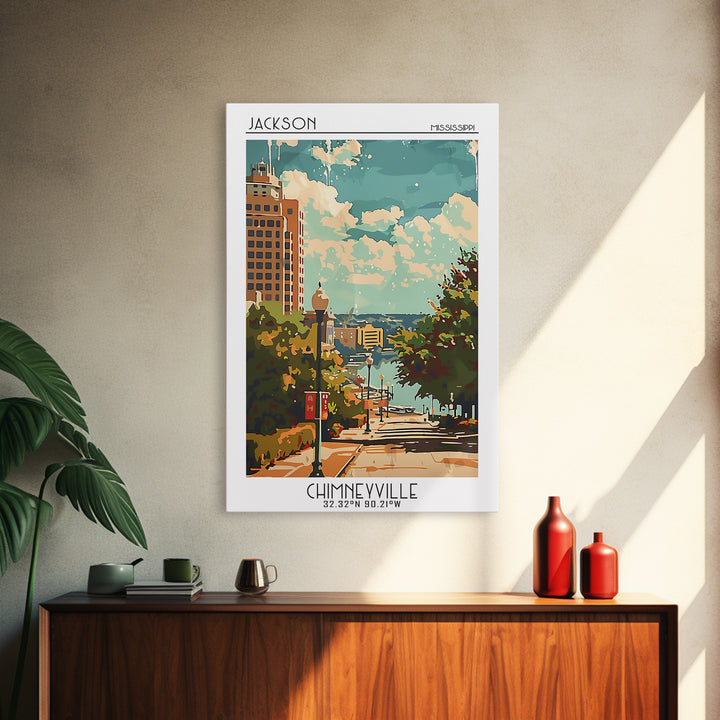 Jackson Mississippi Travel Poster, Framed Canvas Print, Travel Wall Decor, Minimalist Poster, City Travel Poster, Retro Travel Print