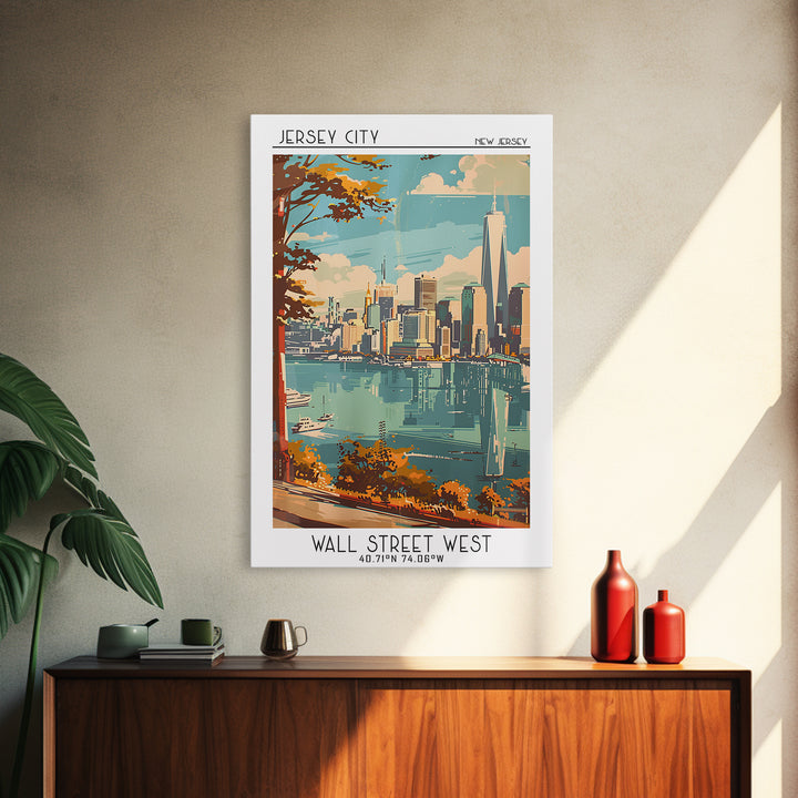 Jersey City Travel Poster, Canvas Print, Retro Travel Poster, City Wall Art, Vintage Travel Art, Mid Century Wall Art, Travel Prints