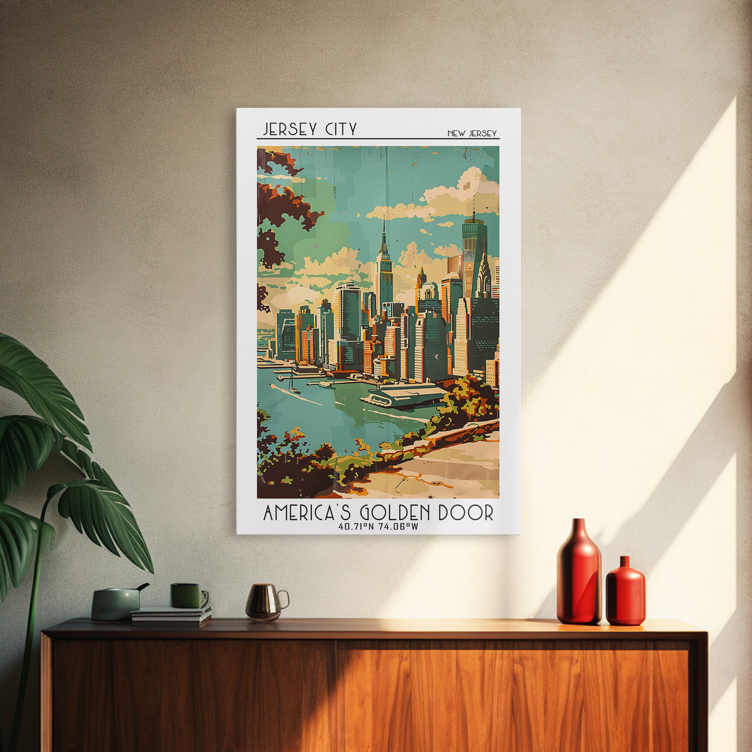 Jersey City New Jersey Travel Poster, Canvas Print, City Art Print, Travel Wall Art, Minimalist Poster, Retro Wall Art, Poster Print