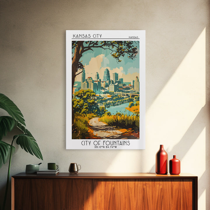 Kansas City Travel Poster, Framed Canvas Print, City Art Print, Travel Wall Art, City Travel Poster, Landscape Art, Gallery Wall Set