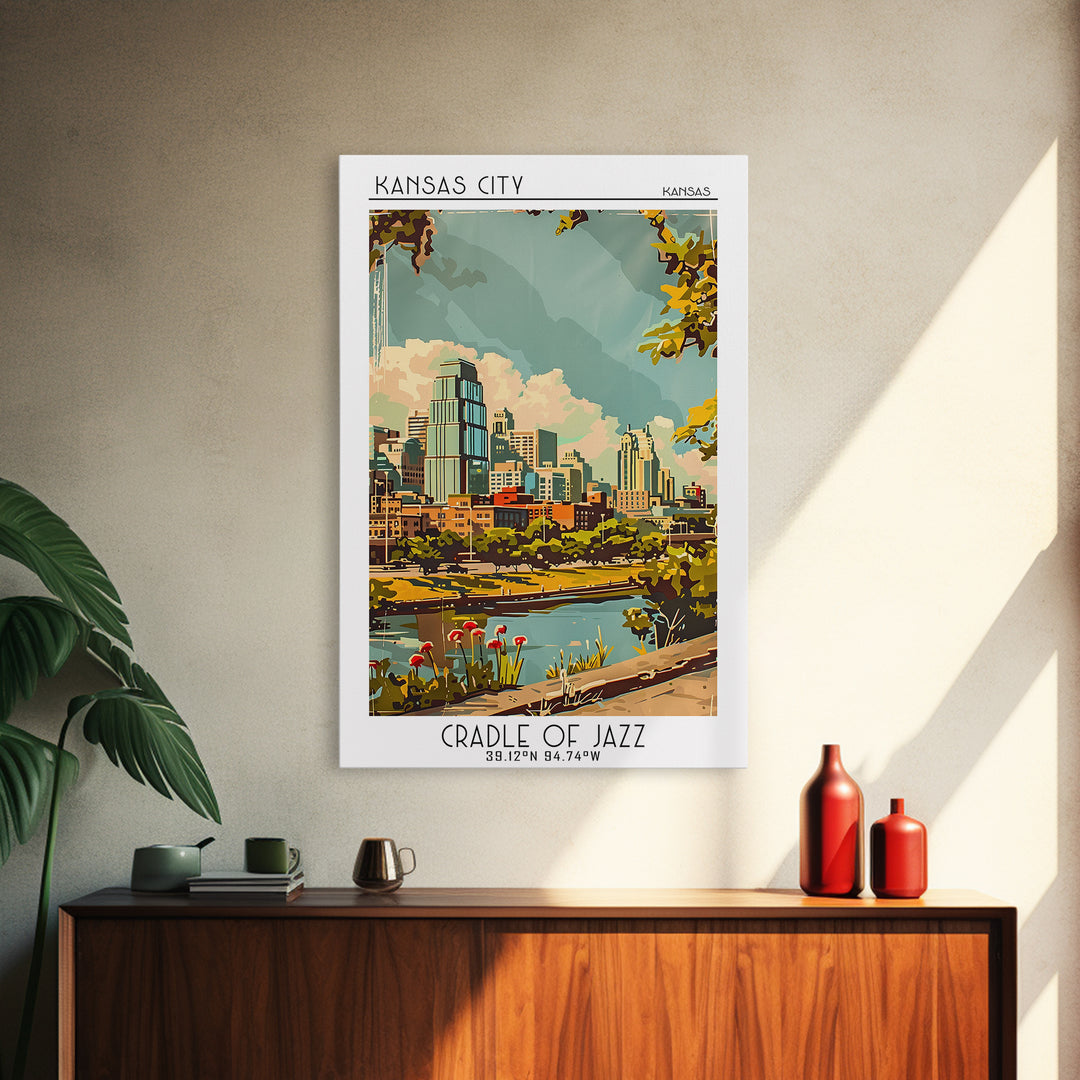 Kansas City Kansas Travel Poster, Canvas Print, City Art Print, Travel Wall Art, Watercolor Cityscape, Travel Prints, Retro Wall Art