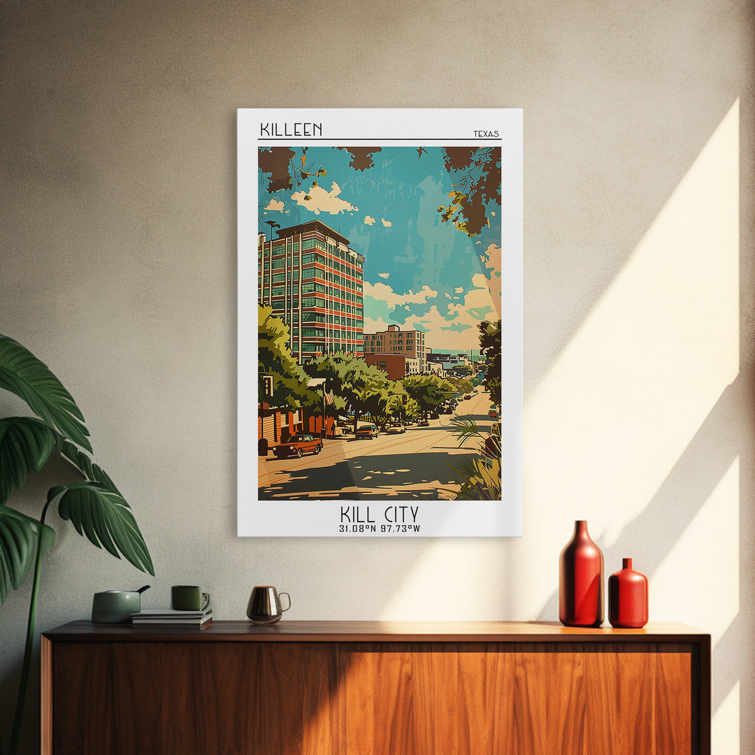 Killeen Travel Poster, Framed Canvas Print, Travel Art Print, Modern Wall Decor, Travel Wall Art, Home Office Decor, Wanderlust Gift