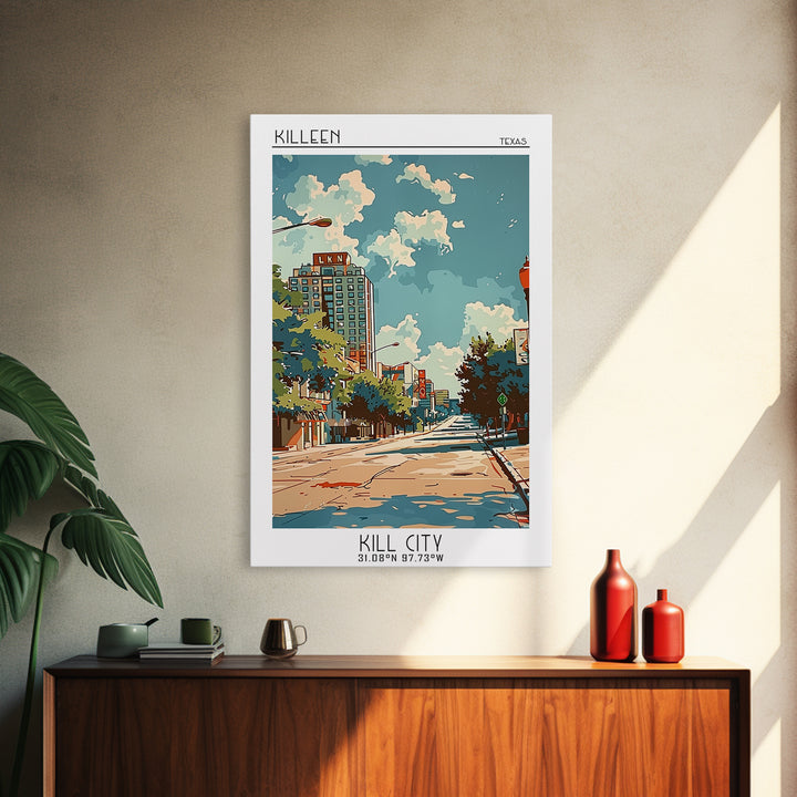 Killeen Texas Travel Poster, Canvas Print, Retro Wall Art, Travel Print, Mid Century Wall Art, Living Room Wall Art, Wanderlust Gift
