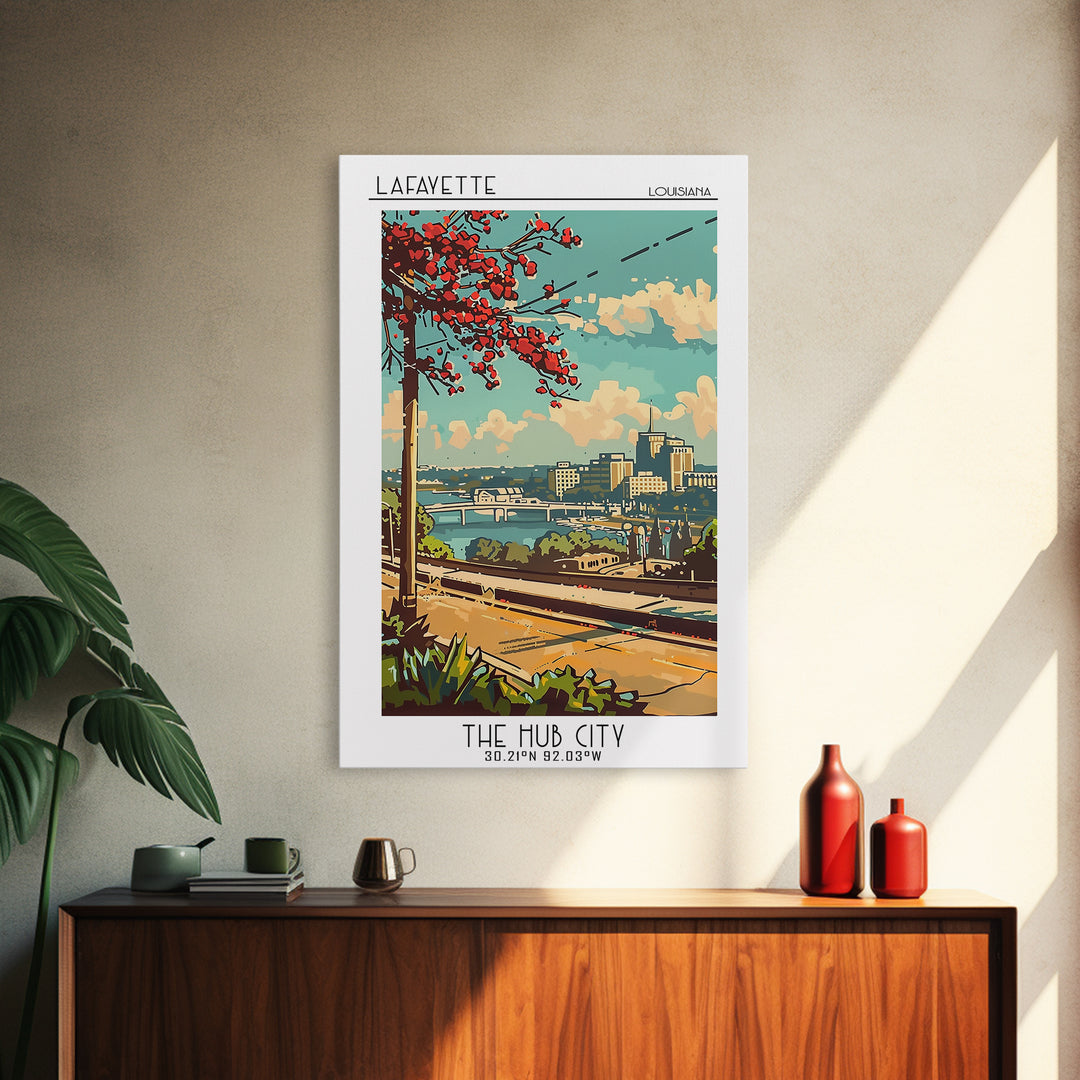 Lafayette Travel Poster, Framed Canvas Print, Travel Wall Art, City Wall Art, Retro Wall Art, Gallery Wall Set, Living Room Wall Art