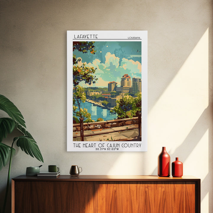 Lafayette Louisiana Travel Poster, Framed Canvas Print, Travel Art Print, Modern Wall Decor, City Wall Art, Poster Art, Poster Print