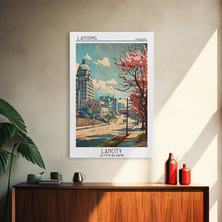 Lansing Michigan Travel Poster, Canvas Print, Travel Wall Decor, Minimalist Poster, Travel Art Print, Poster Art, Retro Travel Print