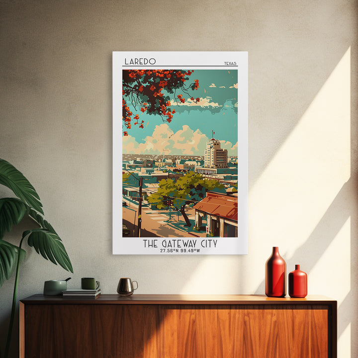 Laredo Travel Poster, Framed Canvas Print, Travel Prints, Landscape Art, Wall Art, Colorful Wall Art, Home Decor, City Travel Poster