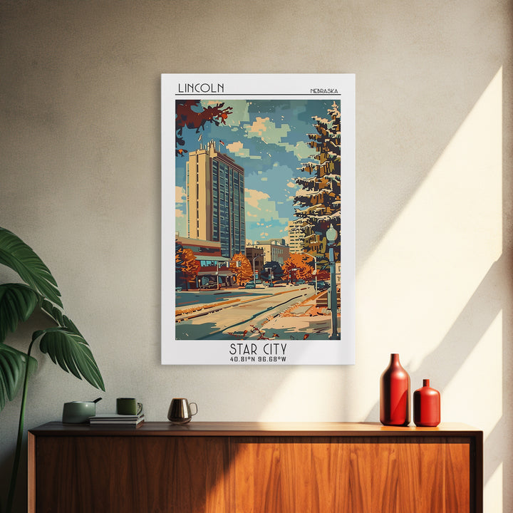 Lincoln Travel Poster, Framed Canvas Print, City Travel Poster, Travel Wall Decor, Travel Decor, Retro Travel Print, Travel Wall Art