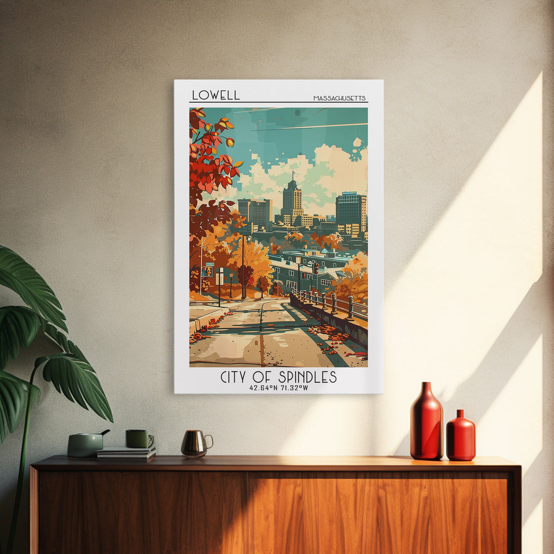Lowell Massachusetts Travel Poster, Canvas Print, Poster Print, Travel Wall Art, Travel Decor, Home Office Decor, Retro Travel Print