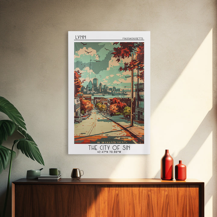 Lynn Massachusetts Travel Poster, Canvas Print, Retro Travel Poster, City Wall Art, Retro Wall Art, Living Room Wall Art, Poster Art