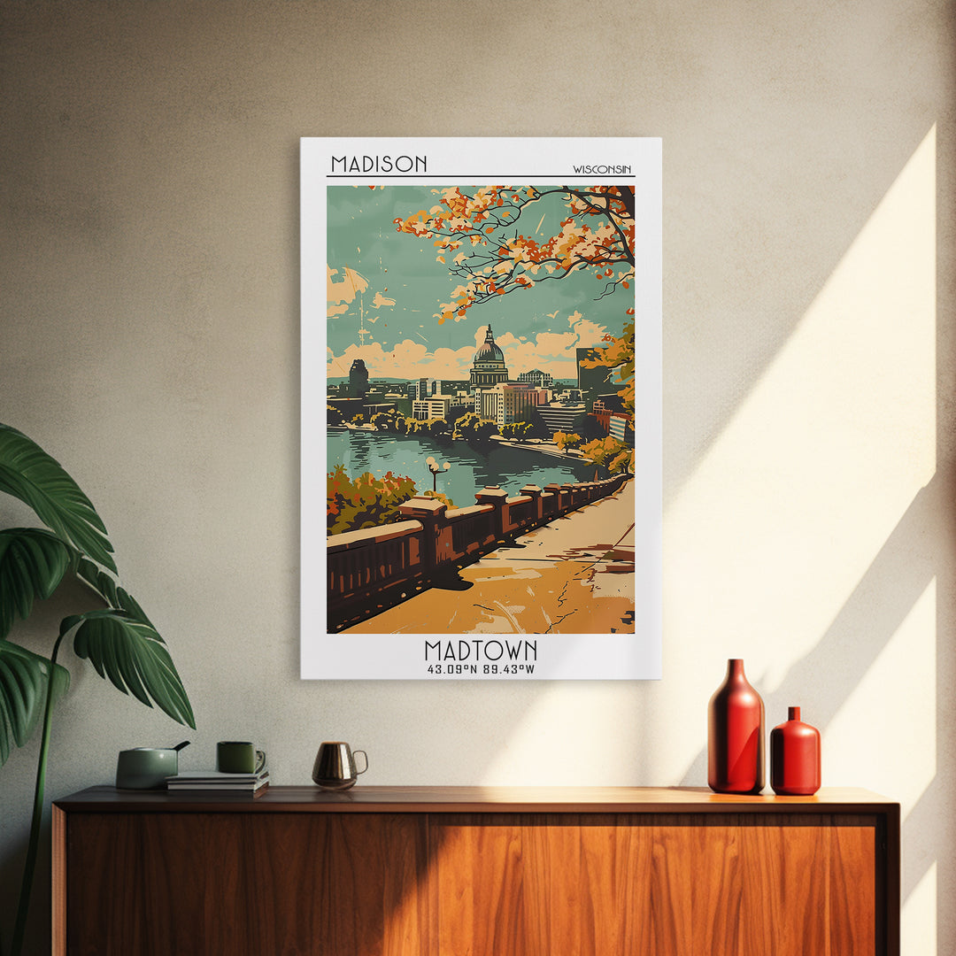 Madison Travel Poster, Framed Canvas Print, Vintage Travel Print, City Wall Art, Travel Wall Art, Fine Art Print, Vintage Travel Art