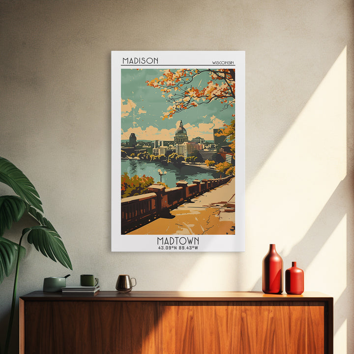 Madison Travel Poster, Framed Canvas Print, Vintage Travel Print, City Wall Art, Travel Wall Art, Fine Art Print, Vintage Travel Art