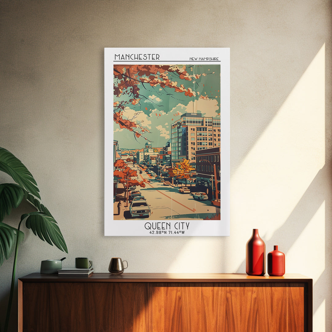 Manchester Travel Poster, Framed Canvas Print, City Travel Poster, Travel Wall Art, Landscape Art, City Wall Art, Vintage Travel Art