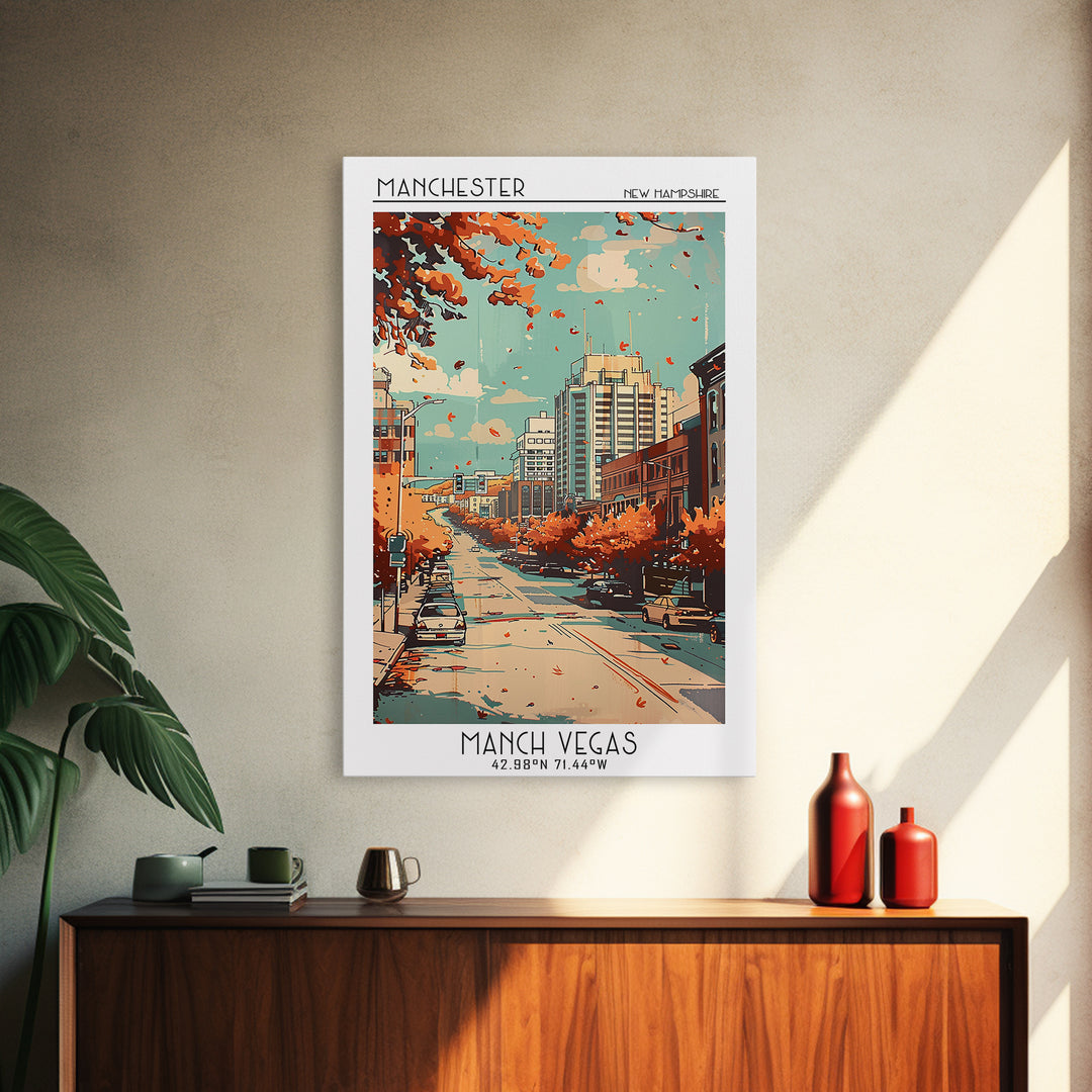 Manchester New Hampshire Travel Poster, Canvas Print, City Travel Poster, Travel Wall Art, Living Room Wall Art, Retro Travel Poster