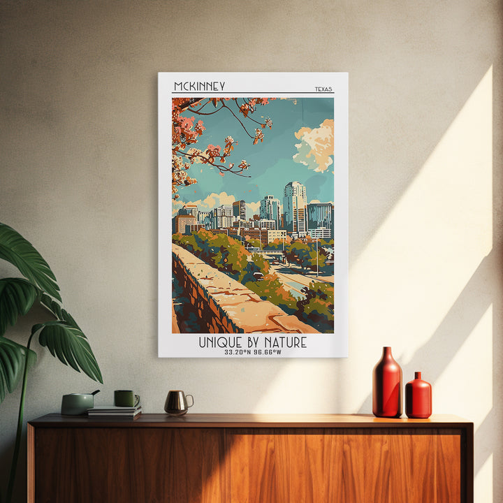 McKinney Texas Travel Poster, Framed Canvas Print, Retro Wall Art, Travel Print, Retro Travel Poster, Art Print, Vintage City Poster