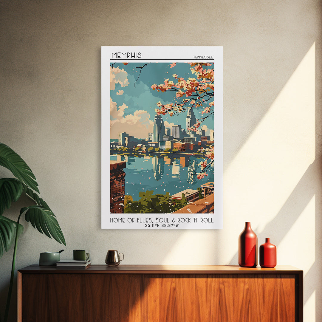Memphis Travel Poster, Framed Canvas Print, City Art Print, Travel Wall Art, City Illustration, Modern Wall Decor, Travel Wall Decor