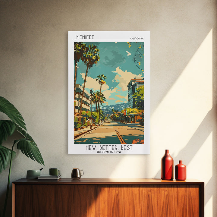 Menifee California Travel Poster, Canvas Print, City Travel Poster, Travel Wall Decor, Art Print, Poster Print, Mid Century Wall Art