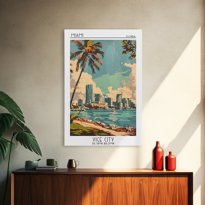 Miami Travel Poster, Canvas Print, City Travel Poster, Travel Wall Decor, Travel Wall Art, Poster Print, Wall Art, City Illustration