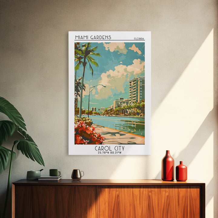 Miami Gardens Travel Poster, Framed Canvas Print, City Travel Poster, Travel Wall Art, City Wall Art, Travel Posters, Vintage Poster