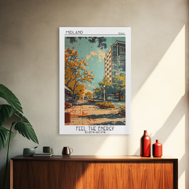 Midland Travel Poster, Framed Canvas Print, Vintage Travel Print, City Wall Art, Wanderlust Gift, City Art Print, Retro Travel Print