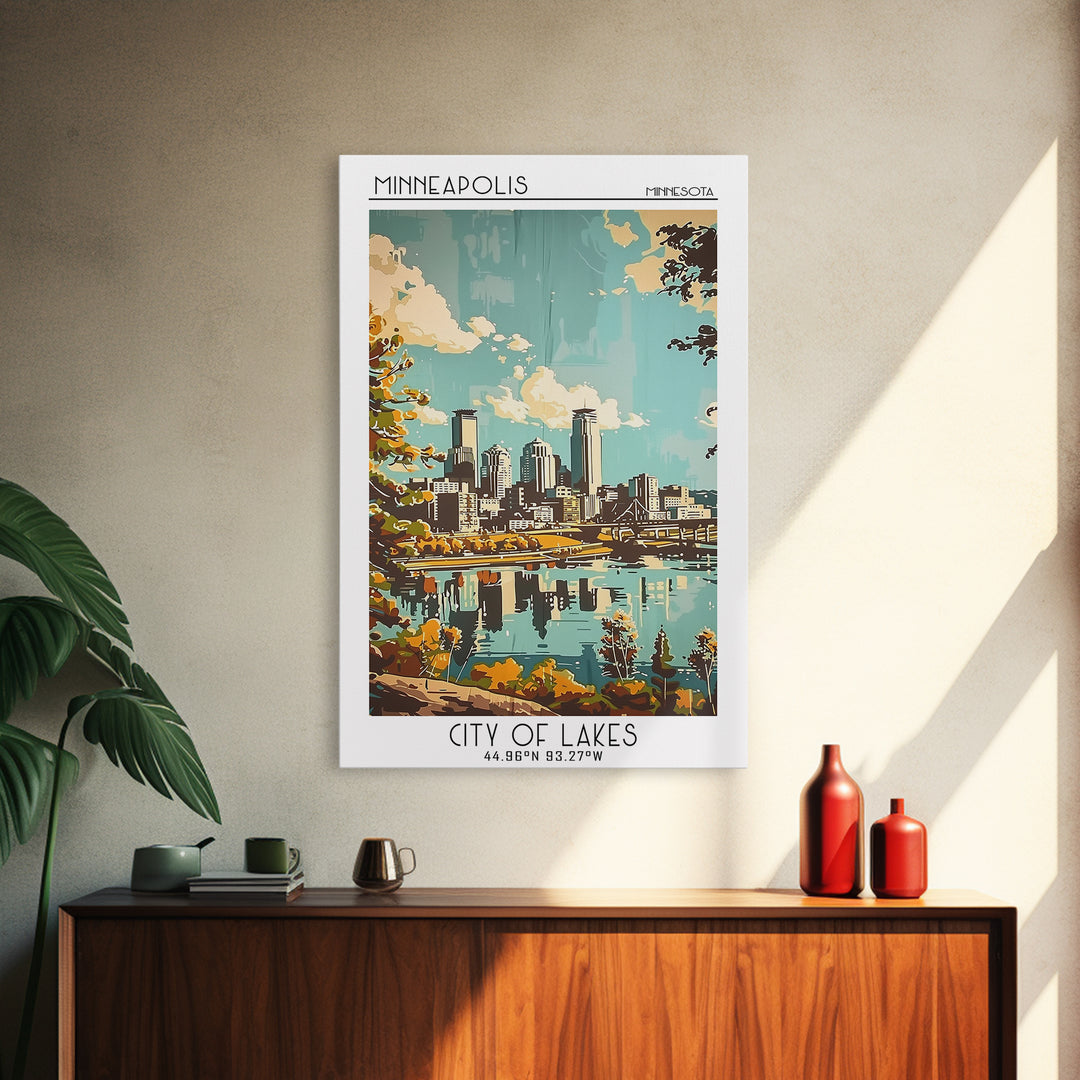 Minneapolis Travel Poster, Framed Canvas Print, Poster Print, Travel Wall Art, City Illustration, Vintage Travel Art, Retro Wall Art