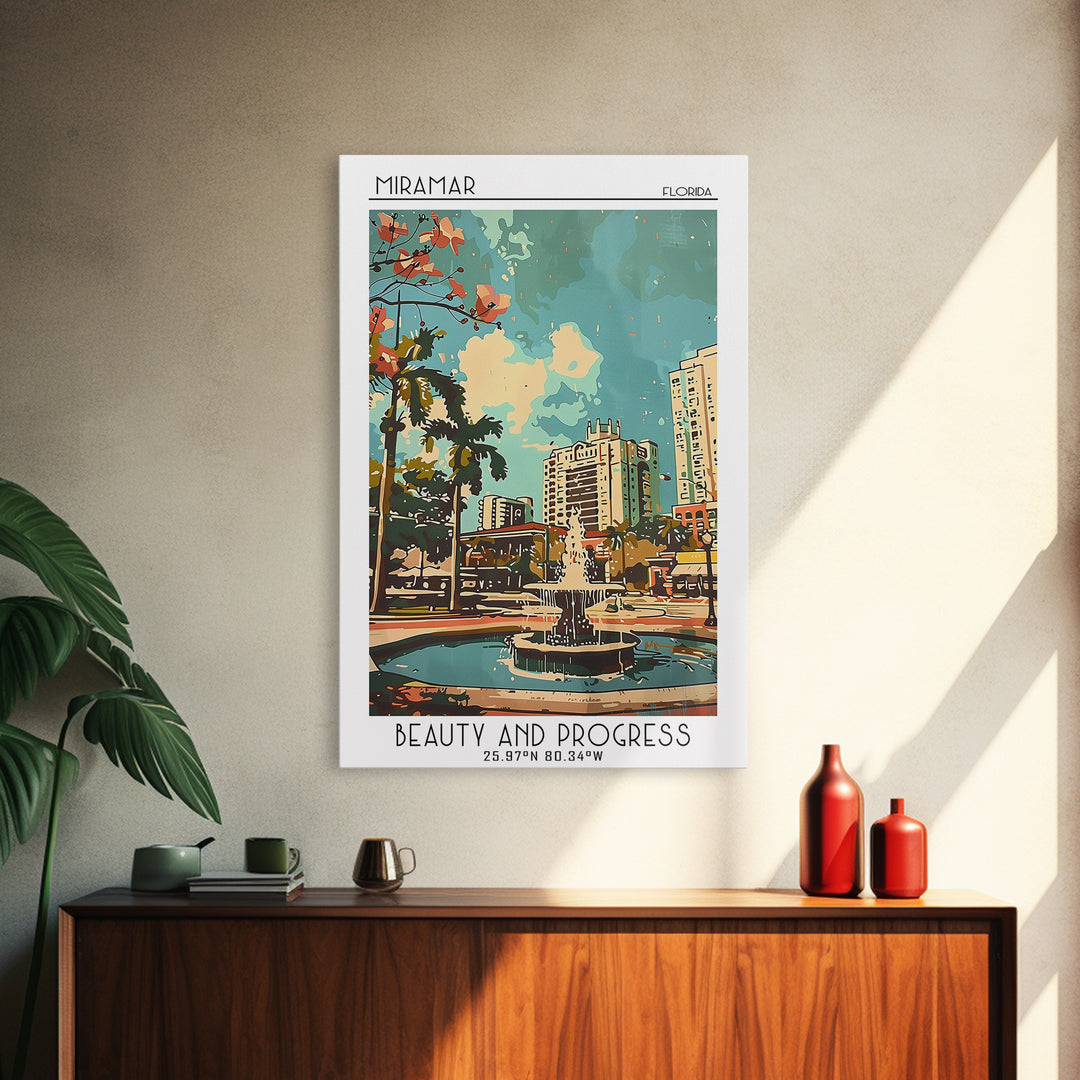 Miramar Florida Travel Poster, Framed Canvas Print, Travel Prints, Landscape Art, City Wall Art, Vintage Travel Art, Vintage Posters