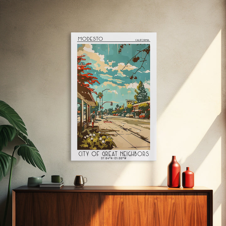 Modesto California Travel Poster, Canvas Print, City Travel Poster, Travel Wall Art, Home Office Decor, Travel Decor, Retro Wall Art