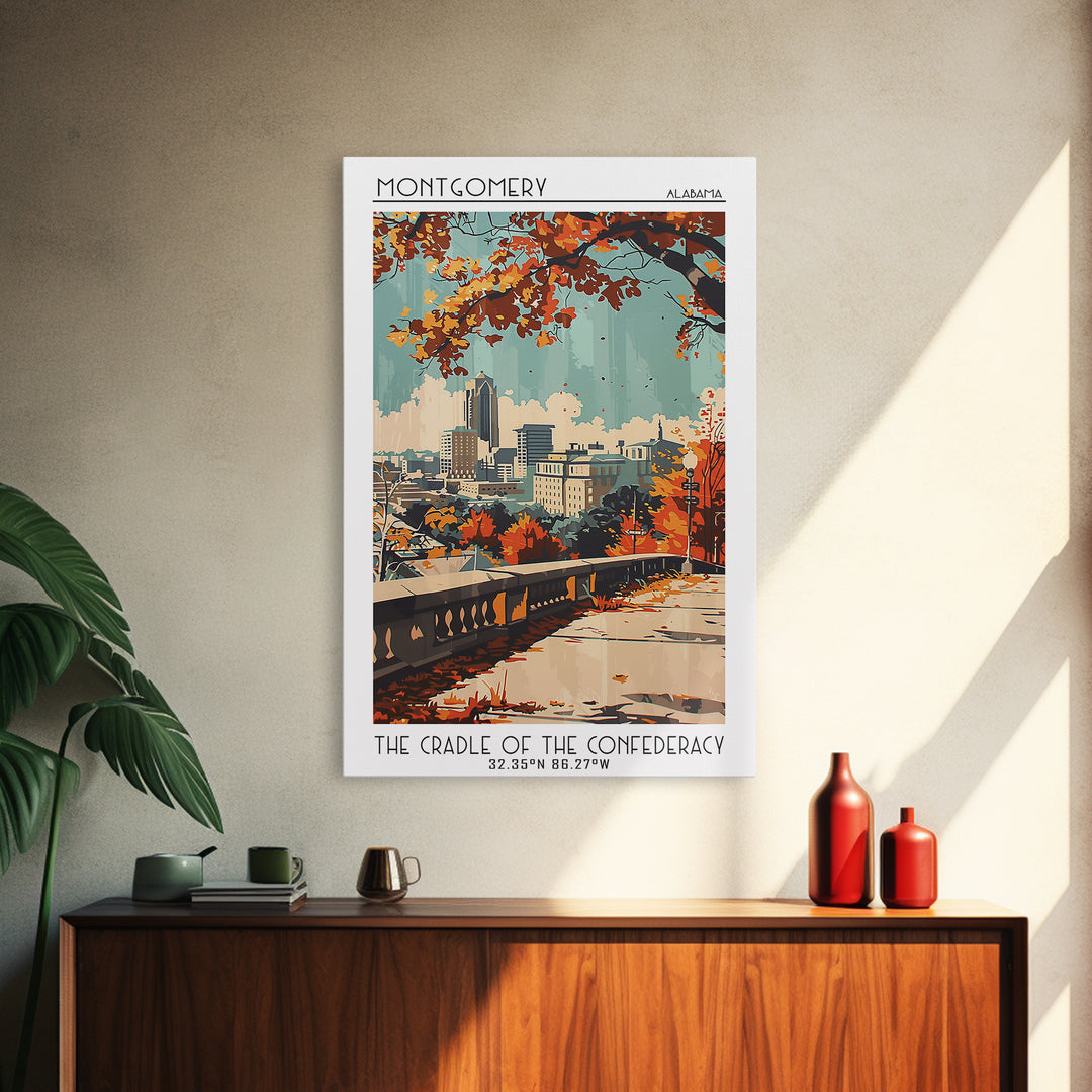 Montgomery Alabama Travel Poster, Canvas Print, Retro Travel Poster, City Wall Art, Travel Print, Travel Wall Art, Modern Wall Decor